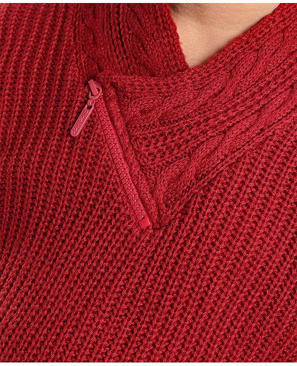Pine Kids Knit Full Sleeves Shawl Collar Sweater Cable Knit Design - Rust