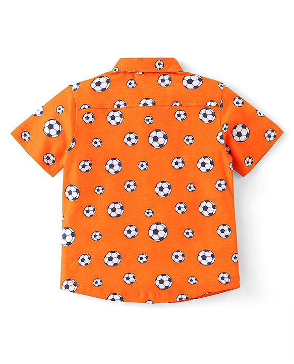 Babyhug 100% Cotton Knit Half Sleeves Regular Shirt with Soccer Ball Print - Orange