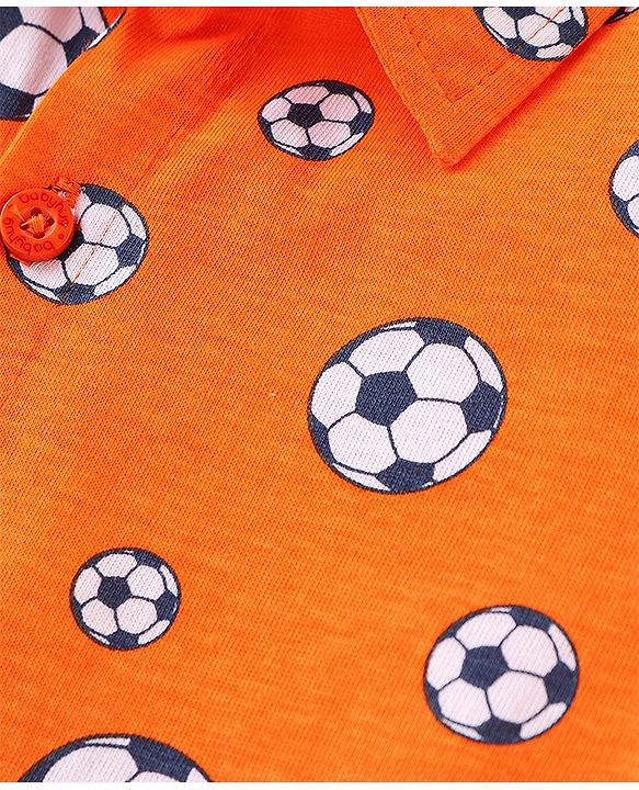 Babyhug 100% Cotton Knit Half Sleeves Regular Shirt with Soccer Ball Print - Orange