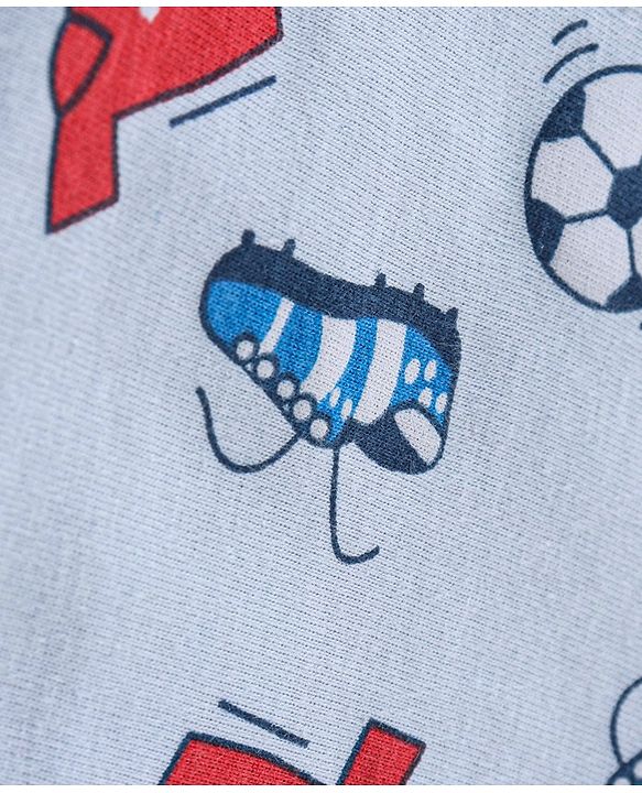 Babyhug Half Sleeve 100% Cotton Knitted Football Printed Shirt - Blue