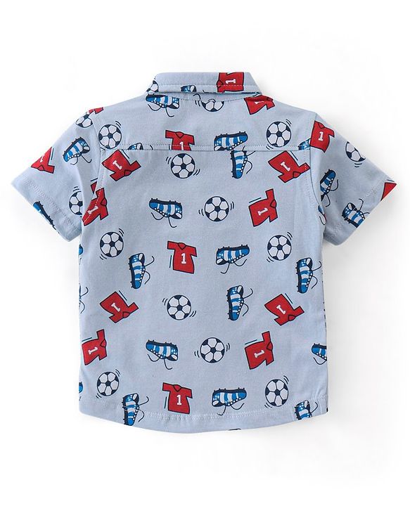 Babyhug Half Sleeve 100% Cotton Knitted Football Printed Shirt - Blue