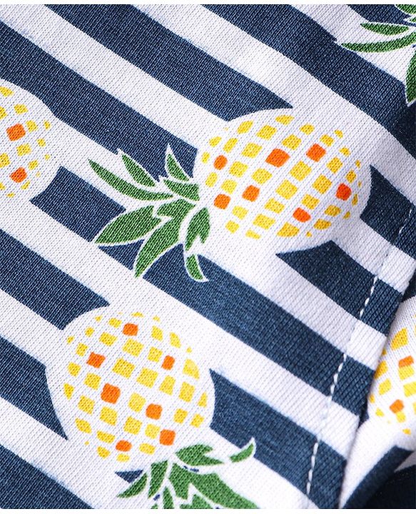 Babyhug 100% Cotton Knitted Half Sleeves Shirt Pineapple Print - Navy Blue