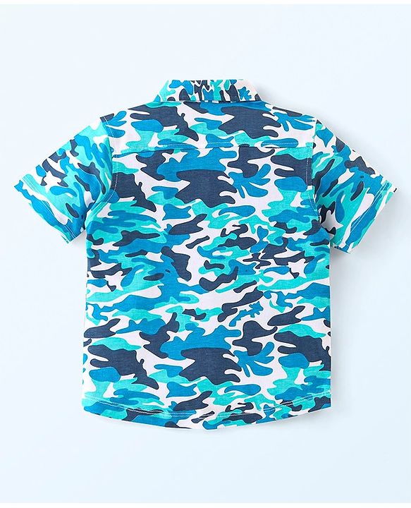 Babyhug 100% Cotton Knit Half Sleeves Regular Shirt with Camo Print - Blue