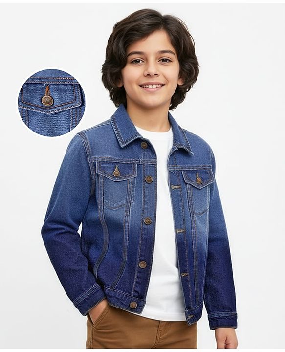 Pine Kids Full Sleeves Dip Dyed Denim Jackets - Blue