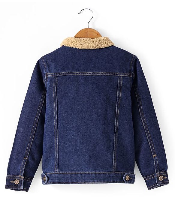 Pine Kids Full Sleeves  Washed Denim Jackets With Furr Collar - Blue