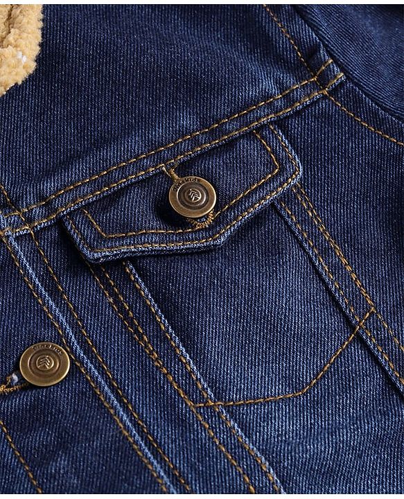 Pine Kids Full Sleeves  Washed Denim Jackets With Furr Collar - Blue