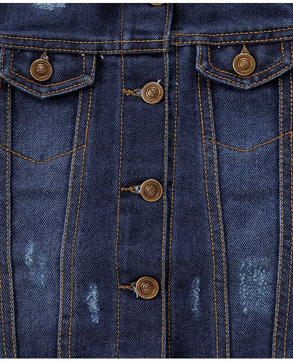 Pine Kids Full Sleeves  Washed Denim Jackets With Furr Collar - Blue