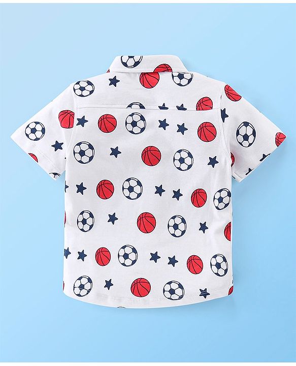 Babyhug 100% Cotton Knitted Half Sleeves Shirt Football Print - White