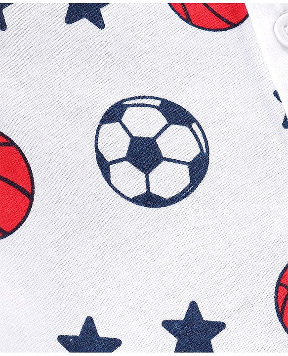 Babyhug 100% Cotton Knitted Half Sleeves Shirt Football Print - White