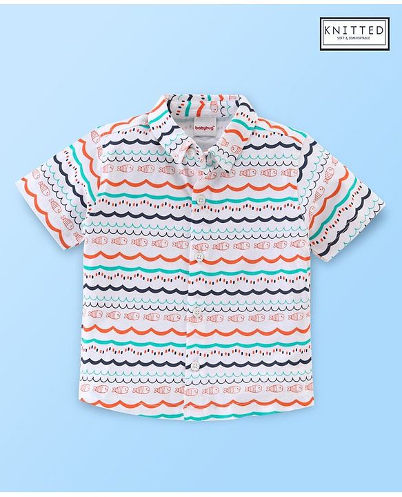 Babyhug 100% Cotton Knit Half Sleeves Fish Print Shirt - Multicolour