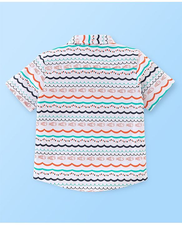 Babyhug 100% Cotton Knit Half Sleeves Fish Print Shirt - Multicolour