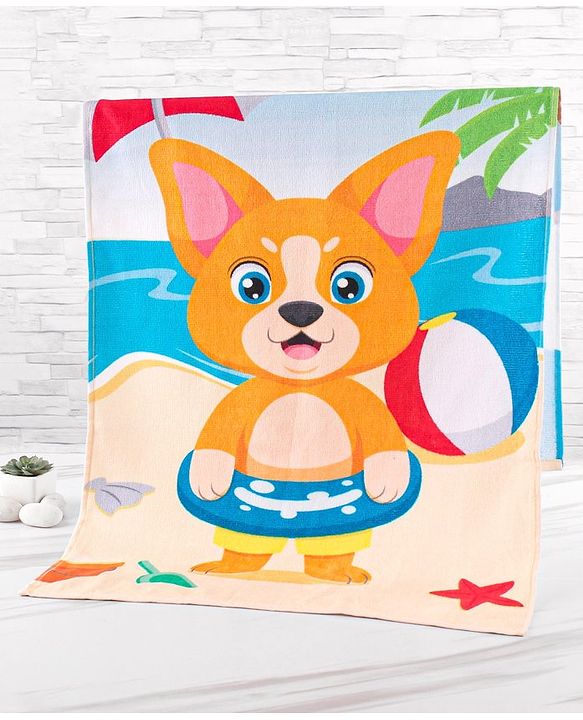 Babyhug Terry Woven Towel with Fox  Print L 50.8 X B 101.6 cm - Multicolour
