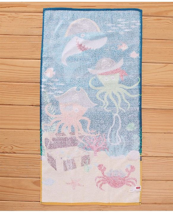 Babyhug Cotton Terry Woven Marine Life Print Towel L 101.6 x B 50.8 cm - Blue