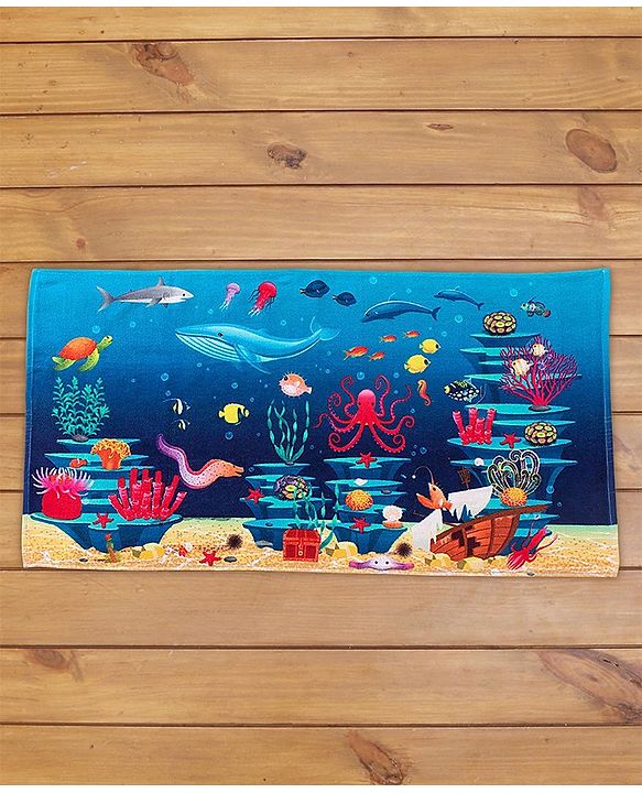 Babyhug Terry Woven Sea Life  Print Towel L 100 x B 50 cm - Blue