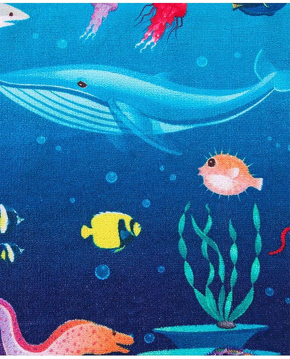 Babyhug Terry Woven Sea Life  Print Towel L 100 x B 50 cm - Blue