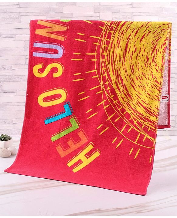 Babyhug Terry Woven Sunshine Print Towel L 101.6 x B 50.8 cm - Red