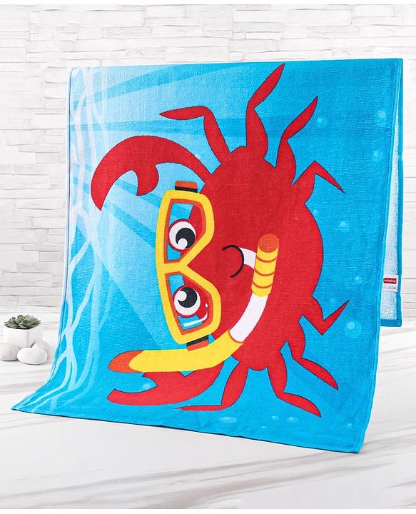Babyhug Terry Woven Towel with Crab Print L 50.8 X B 101.6 cm - Blue