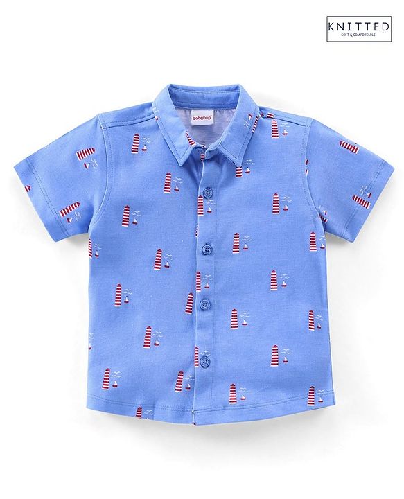 Babyhug Cotton Half Sleeves Shirt Boat Print - Blue