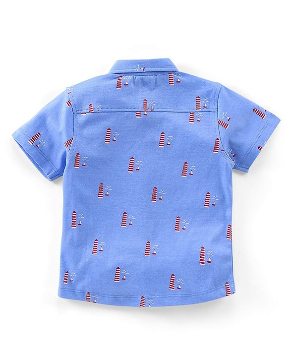 Babyhug Cotton Half Sleeves Shirt Boat Print - Blue