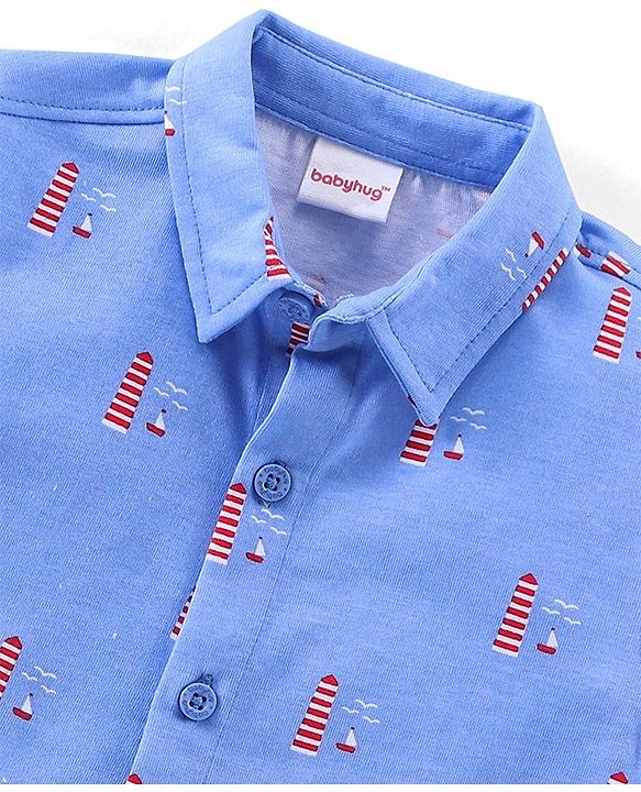 Babyhug Cotton Half Sleeves Shirt Boat Print - Blue