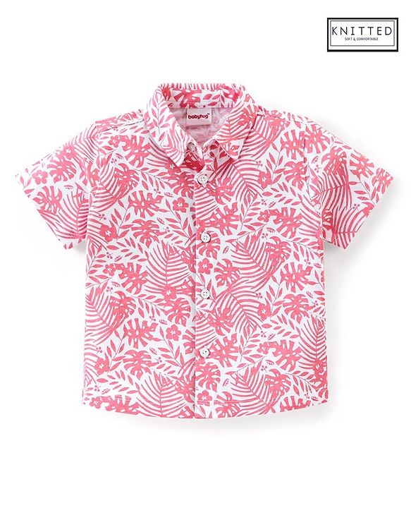Babyhug Cotton Knit Half Sleeves Regular Collar Shirt Floral Print- Pink