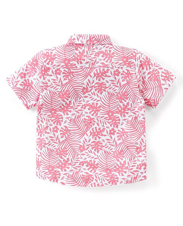 Babyhug Cotton Knit Half Sleeves Regular Collar Shirt Floral Print- Pink