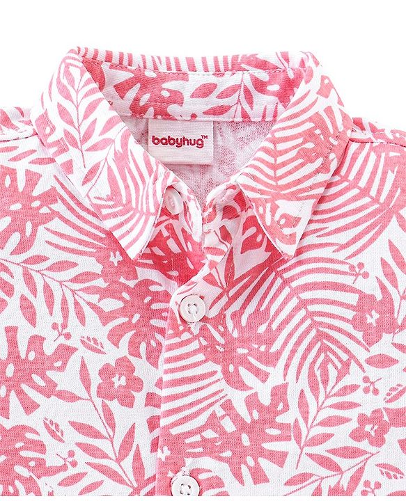Babyhug Cotton Knit Half Sleeves Regular Collar Shirt Floral Print- Pink