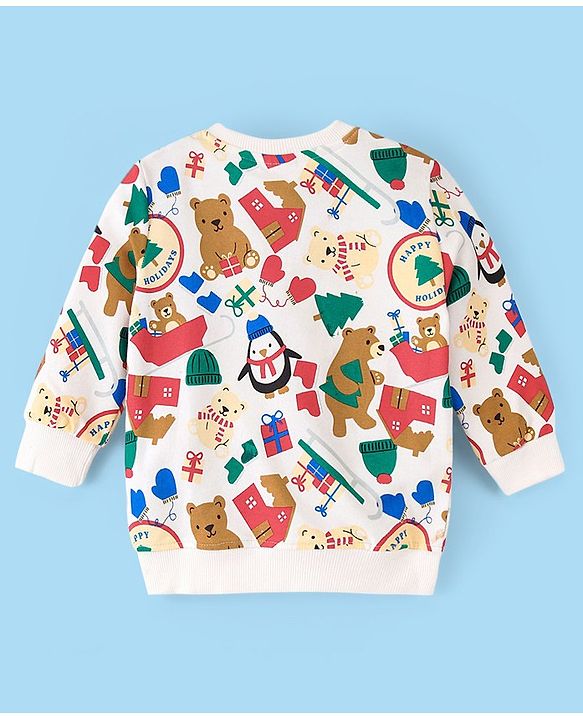 Babyhug Cotton Full Sleeves Sweatshirt With Bear & Penguin Print- Off White