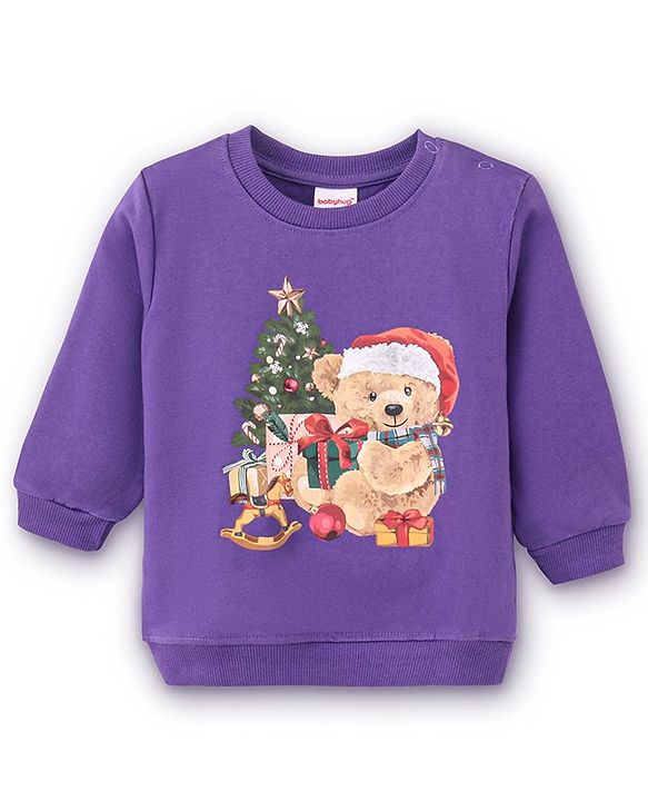 Babyhug Cotton Full Sleeves Sweatshirt with Christmas Graphic Print - Purple