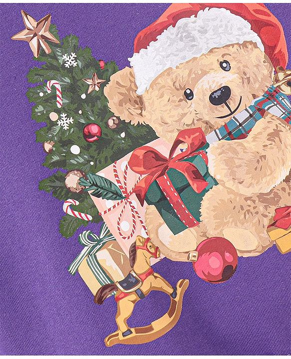 Babyhug Cotton Full Sleeves Sweatshirt with Christmas Graphic Print - Purple