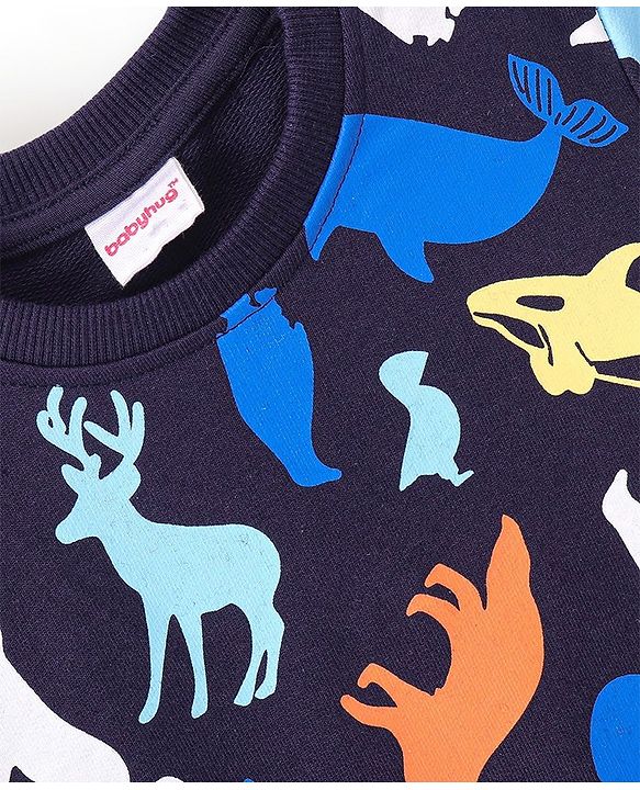 Babyhug Cotton Full Sleeves Sweatshirt Bear & Whale Print- Navy Blue