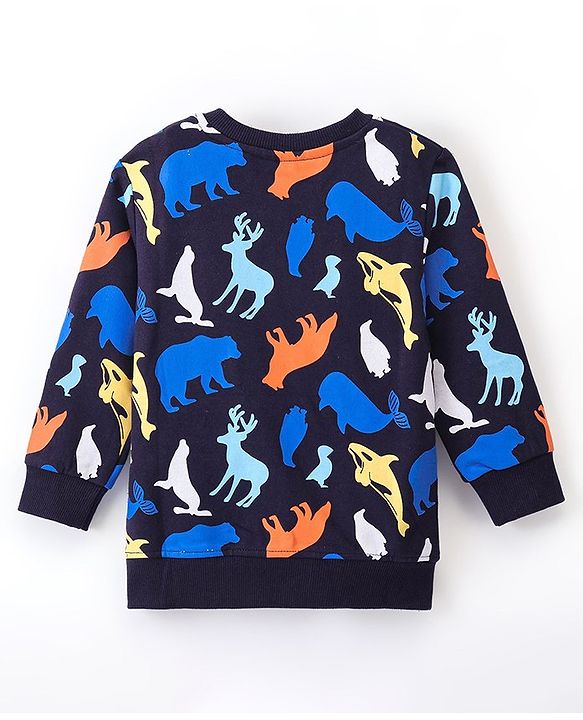 Babyhug Cotton Full Sleeves Sweatshirt Bear & Whale Print- Navy Blue