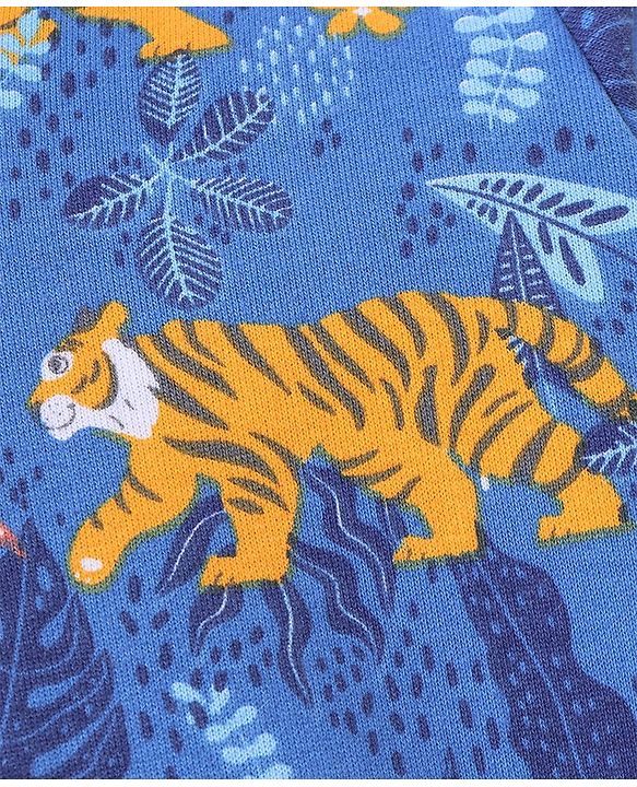 Babyhug Cotton Full Sleeves Hooded Sweat Jacket Tiger Print-  Blue