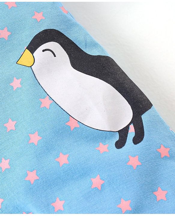 Babyhug Cotton Knit Full Sleeves Sleep Suits With Star & Polar Bear Print - Blue