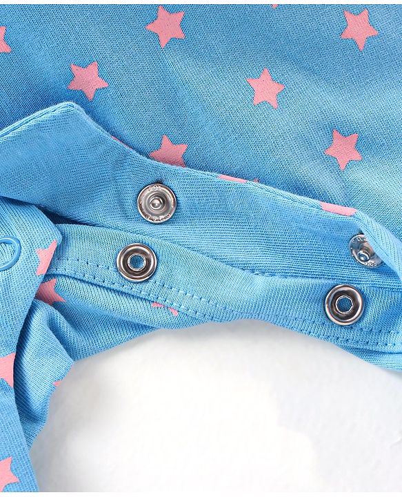 Babyhug Cotton Knit Full Sleeves Sleep Suits With Star & Polar Bear Print - Blue