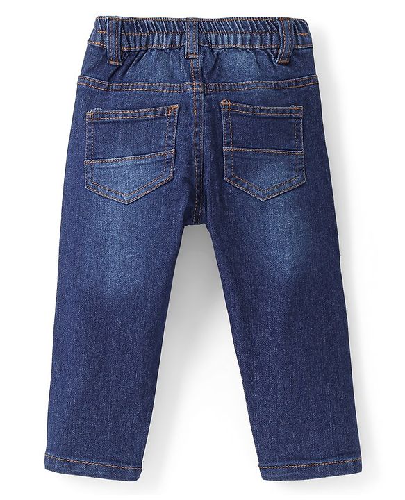Babyhug Denim Full Length Washed Jeans With Stretch - Dark Blue