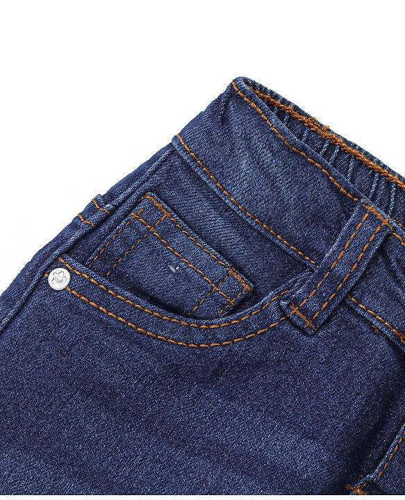 Babyhug Denim Full Length Washed Jeans With Stretch - Dark Blue