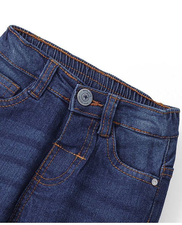 Babyhug Denim Full Length Washed Jeans With Stretch - Dark Blue