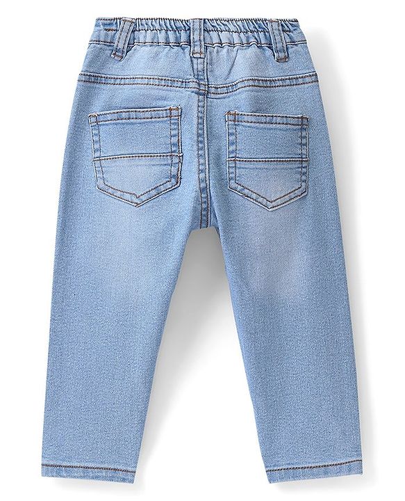 Babyhug Denim Full Length Washed Jeans With Stretch - Light Blue