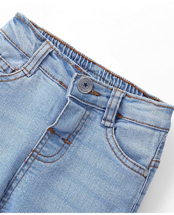 Babyhug Denim Full Length Washed Jeans With Stretch - Light Blue