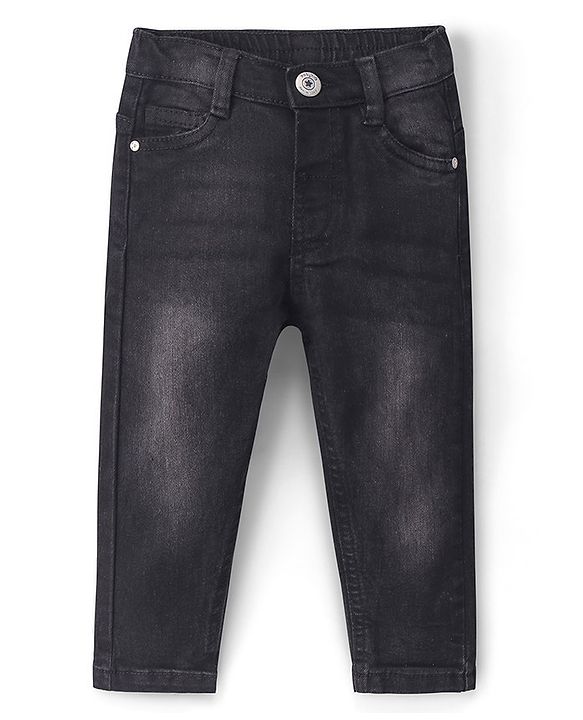 Babyhug Denim Full Length Washed Jeans With Stretch - Black