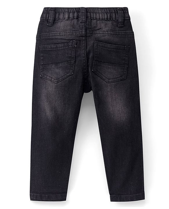 Babyhug Denim Full Length Washed Jeans With Stretch - Black