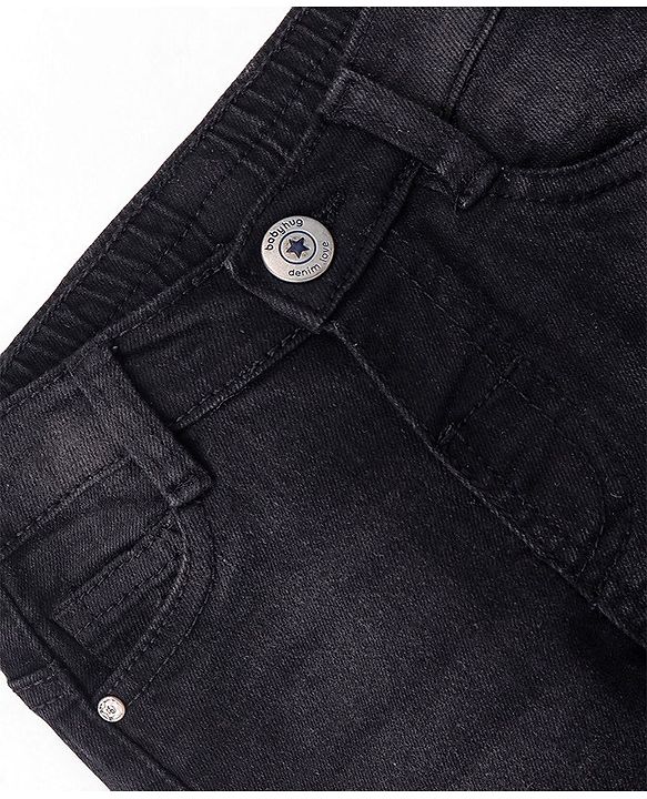 Babyhug Denim Full Length Washed Jeans With Stretch - Black