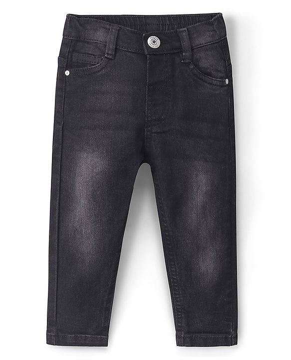 Babyhug Denim Full Length Washed Jeans With Stretch - Light Blue