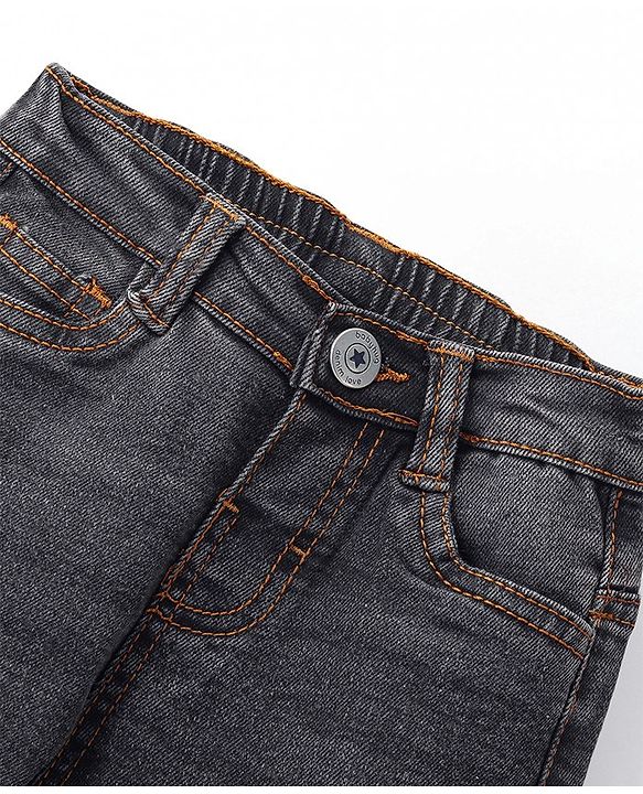 Babyhug Denim Full Length Washed Jeans With Stretch - Light Blue
