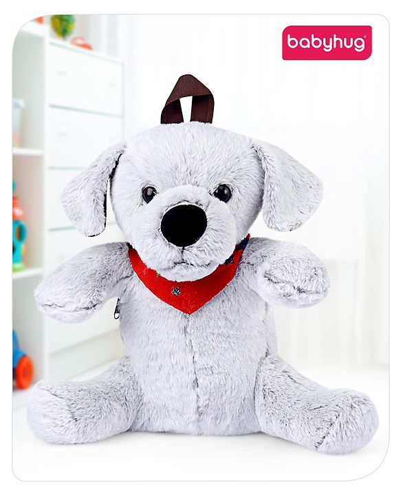 Babyhug Dog Shaped Soft Toy Bag Light Grey -  Height 15.3 Inches