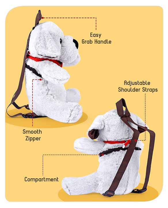 Babyhug Dog Shaped Soft Toy Bag Light Grey -  Height 15.3 Inches