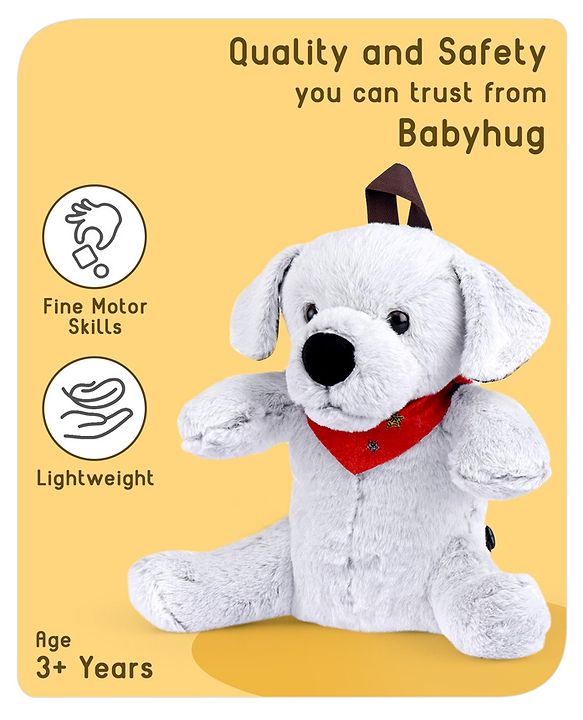 Babyhug Dog Shaped Soft Toy Bag Light Grey -  Height 15.3 Inches