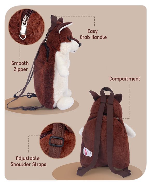 Babyhug Fox Shaped Soft Toy Bag Brown & White - Height 12.9 Inches