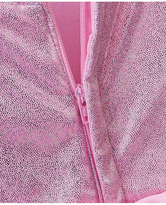 Babyhug Cap Sleeves Foil Printed Flared Party Frock - Pink & White